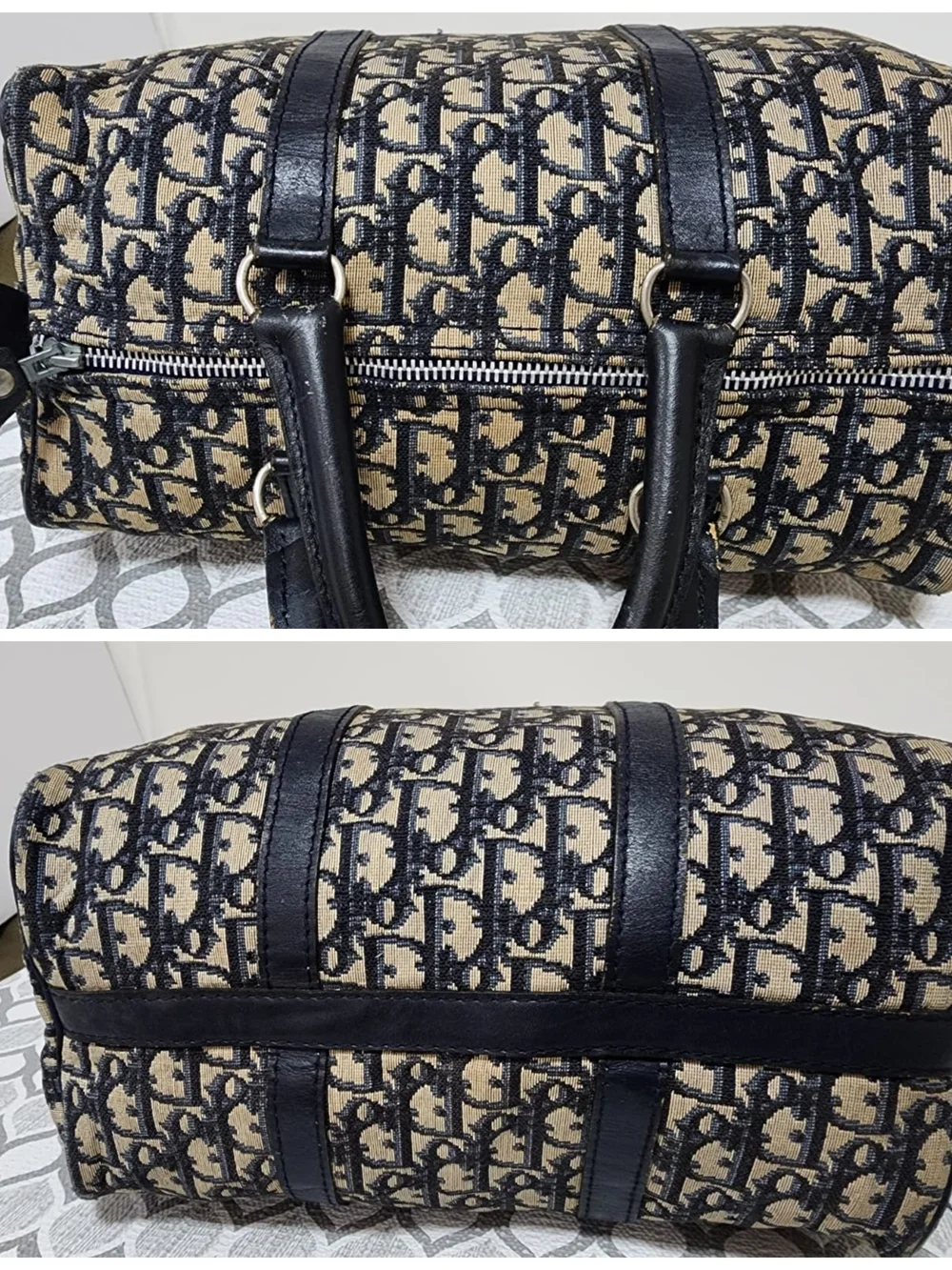 Christian Dior Vintage Trotter Boston Bag Black/Beige